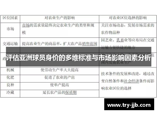 评估亚洲球员身价的多维标准与市场影响因素分析