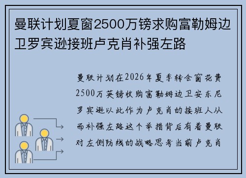 曼联计划夏窗2500万镑求购富勒姆边卫罗宾逊接班卢克肖补强左路 曼联计划夏窗2500万镑求购富勒姆边卫罗宾逊接班卢克肖补强左路
